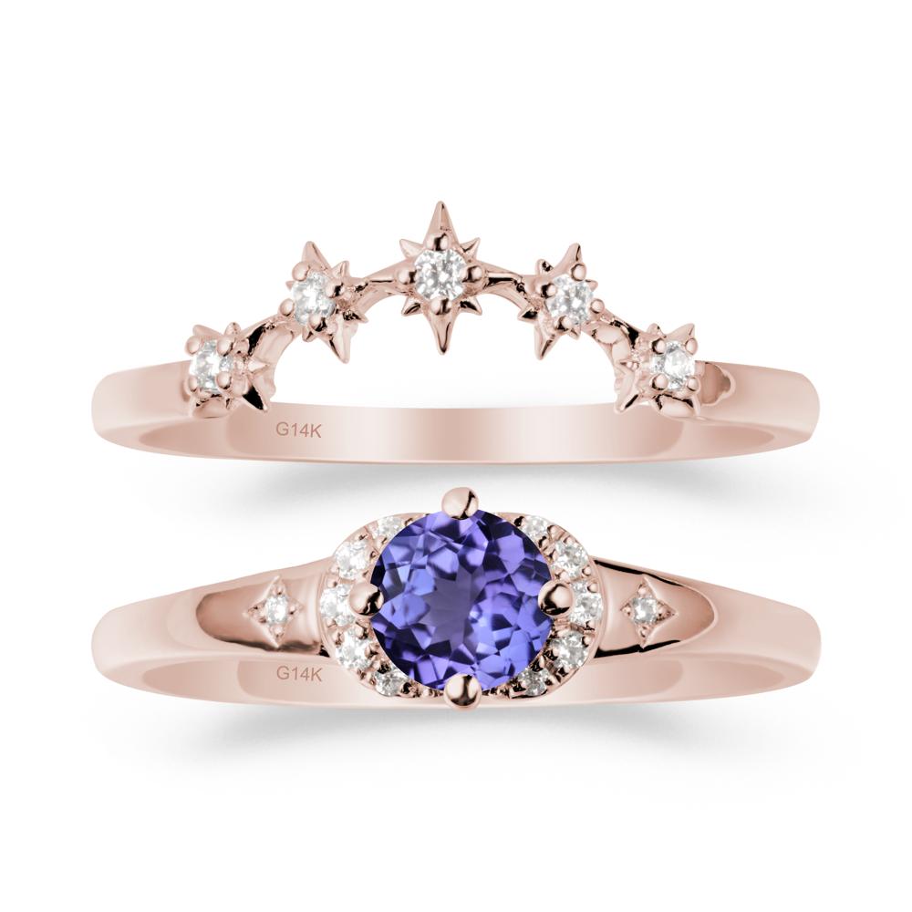 Tanzanite Halo and Star Crown Ring Set - LUO Jewelry #metal_xxxxx