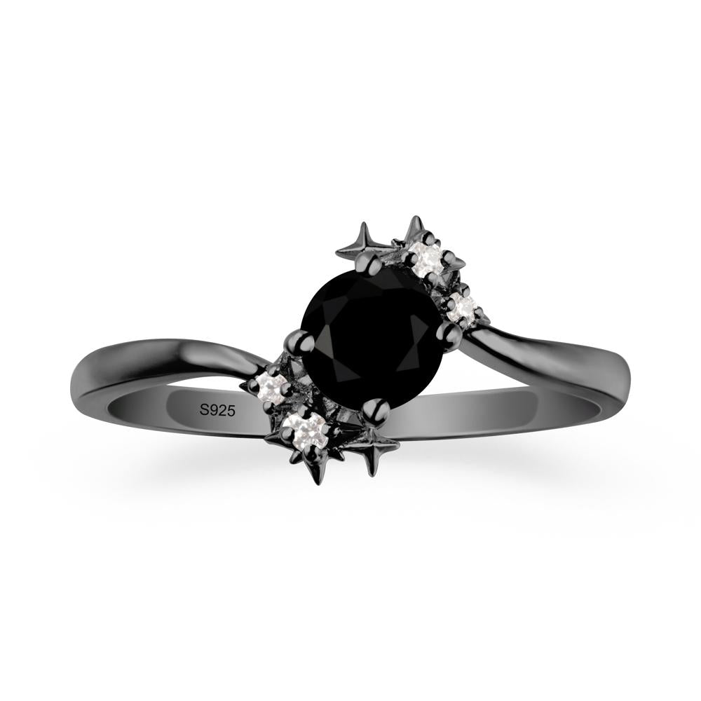 Round Black Spinel Bypass Ring - LUO Jewelry #metal_black finish sterling silver