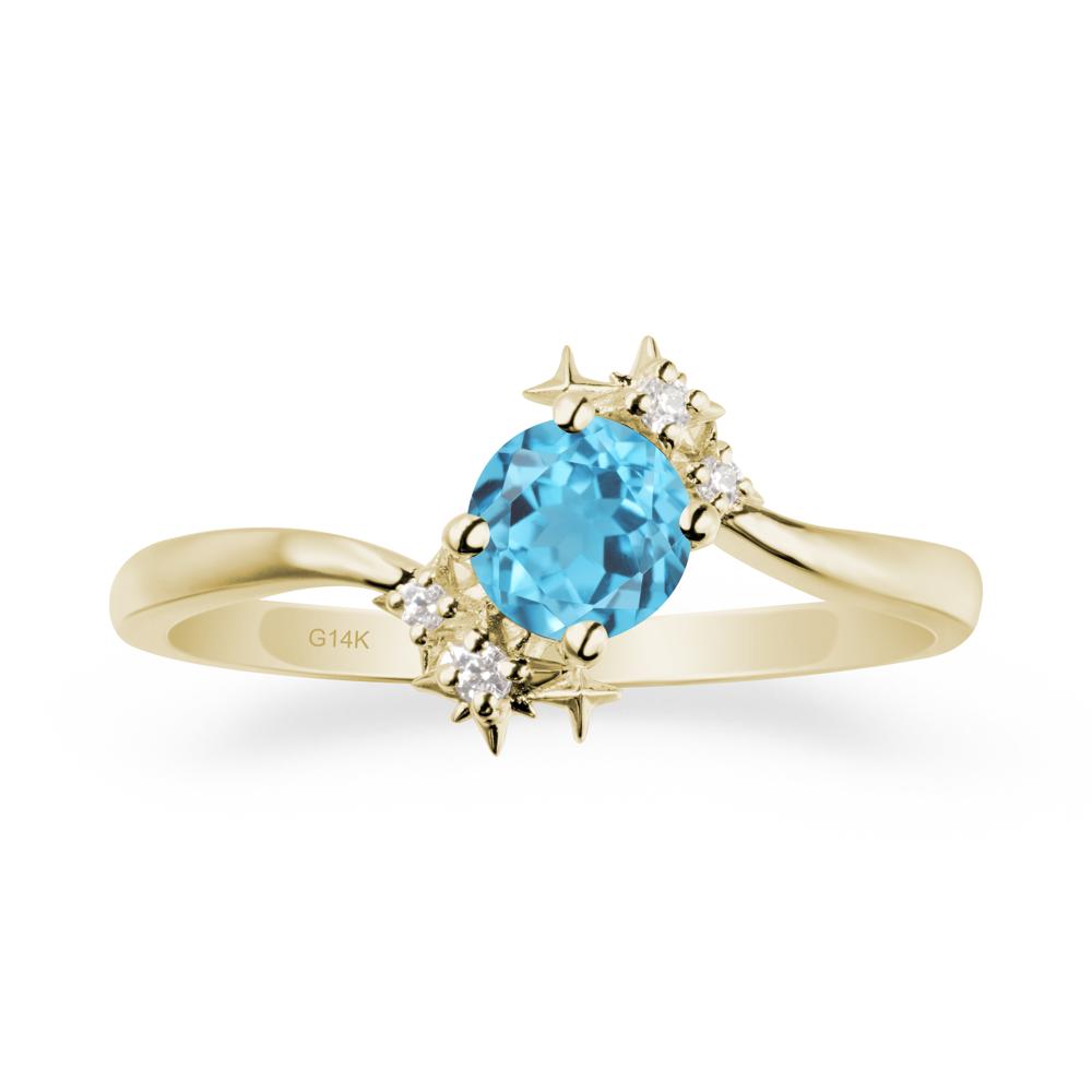 Star Round Swiss Blue Topaz Celestial Ring - LUO Jewelry #metal_14k yellow gold