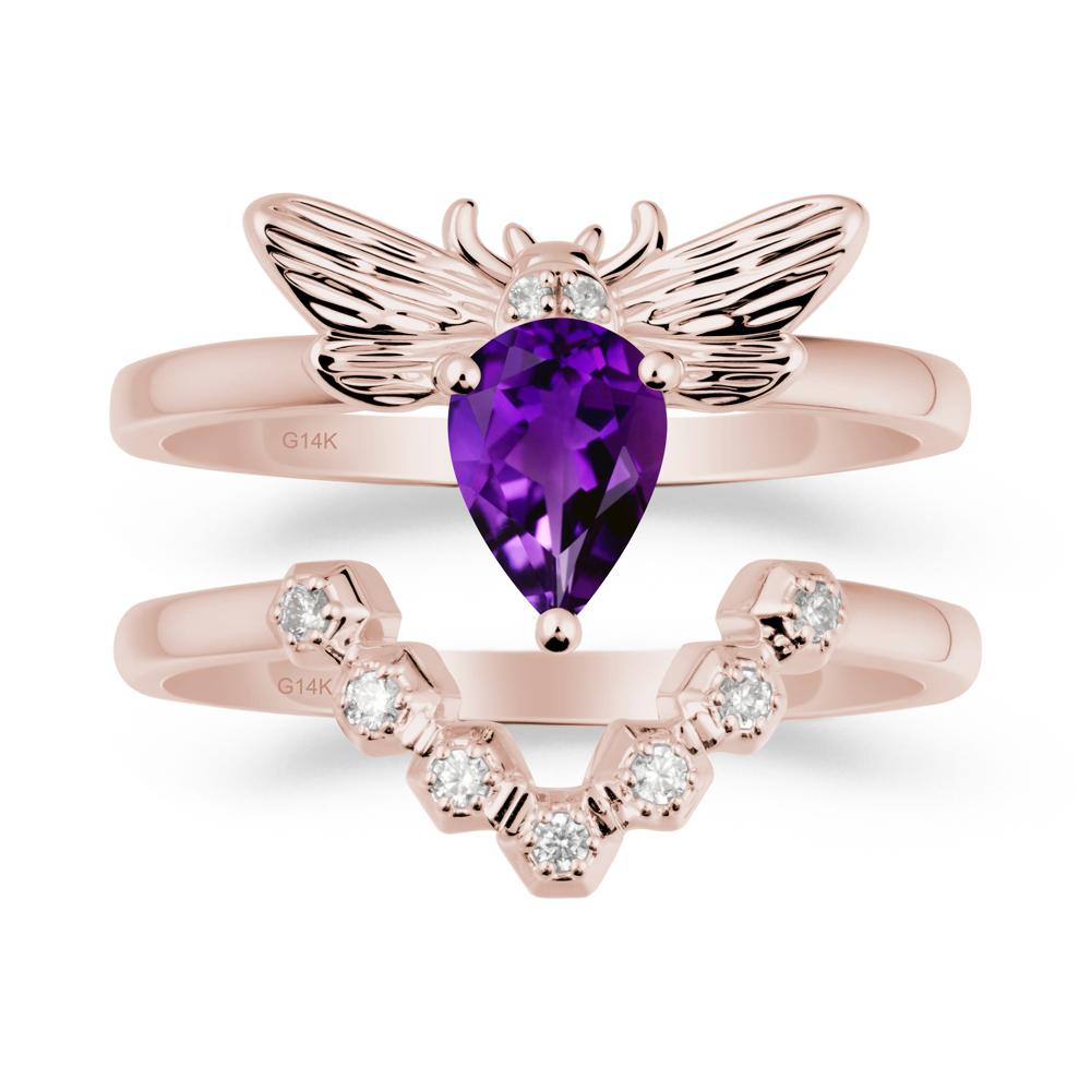 Pear Shapped Amethyst Bee Ring Set - LUO Jewelry #metal_xxxxx
