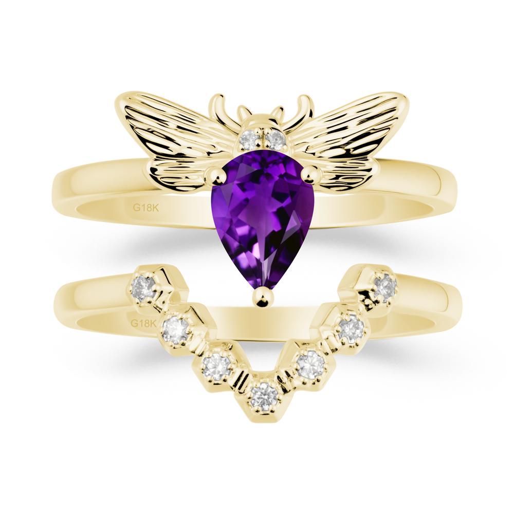 Pear Shapped Amethyst Bee Ring Set - LUO Jewelry #metal_xxxxx