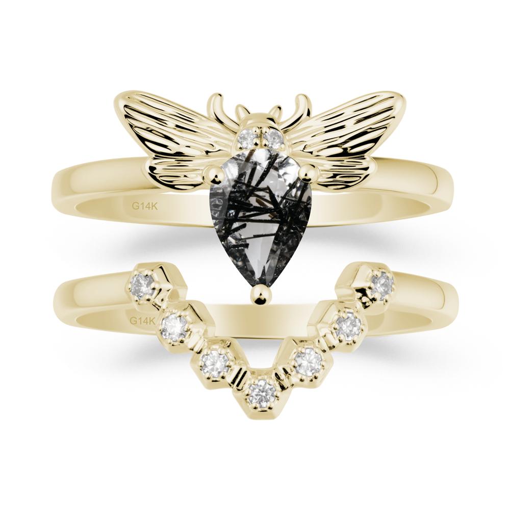 Pear Shapped Black Rutilated Quartz Bee Ring Set - LUO Jewelry #metal_xxxxx