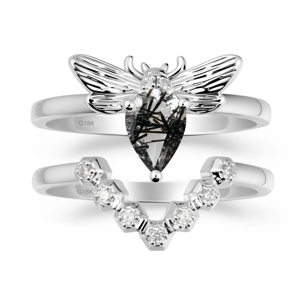 Pear Shapped Black Rutilated Quartz Bee Ring Set - LUO Jewelry #metal_xxxxx