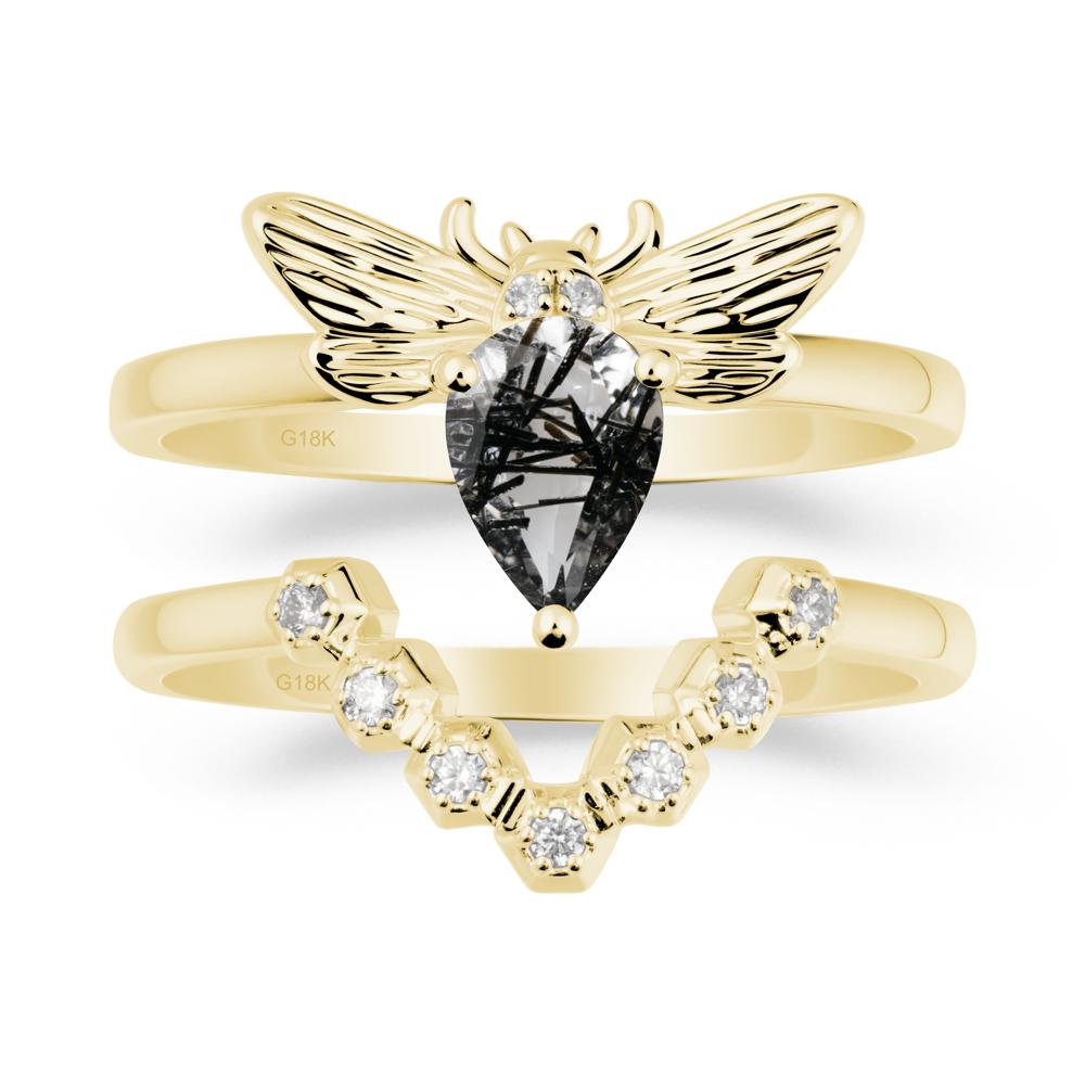 Pear Shapped Black Rutilated Quartz Bee Ring Set - LUO Jewelry #metal_xxxxx