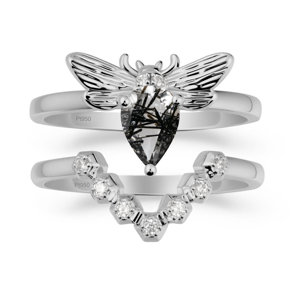 Pear Shapped Black Rutilated Quartz Bee Ring Set - LUO Jewelry #metal_xxxxx