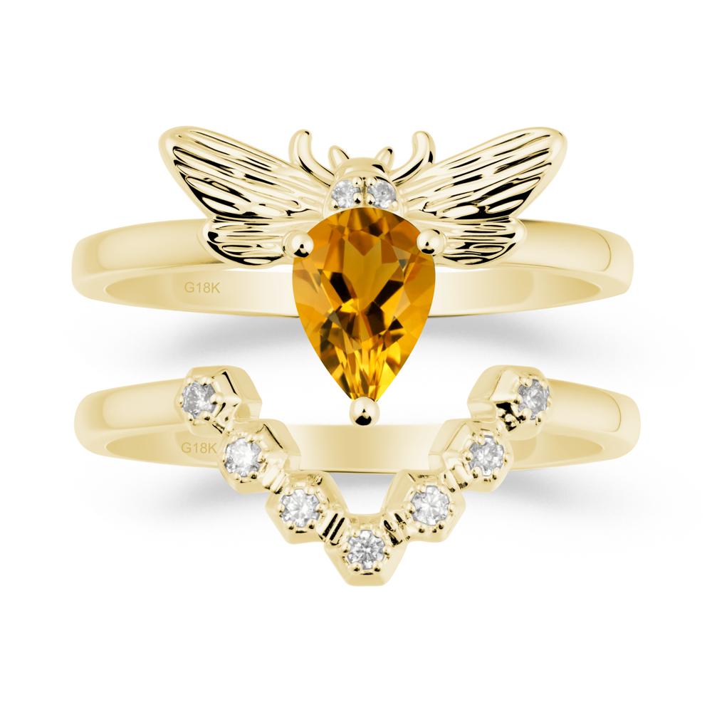 Pear Shapped Citrine Bee Ring Set - LUO Jewelry #metal_xxxxx