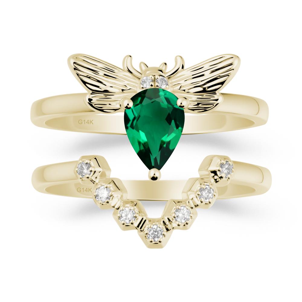 Pear Shapped Emerald Bee Ring Set - LUO Jewelry #metal_xxxxx