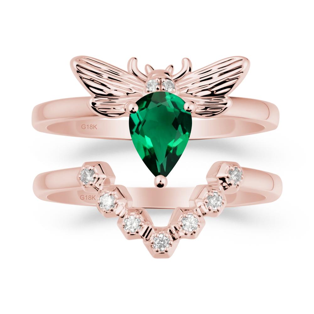 Pear Shapped Emerald Bee Ring Set - LUO Jewelry #metal_xxxxx
