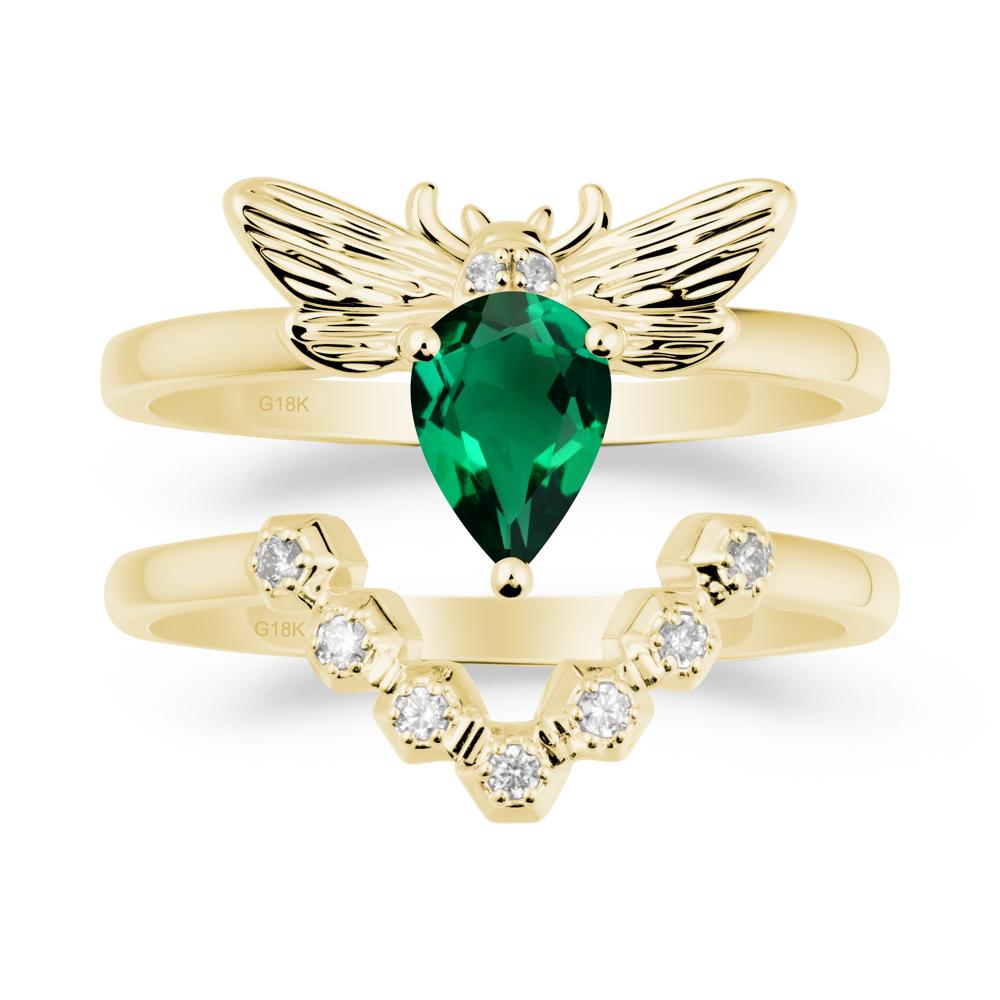 Pear Shapped Emerald Bee Ring Set - LUO Jewelry #metal_xxxxx