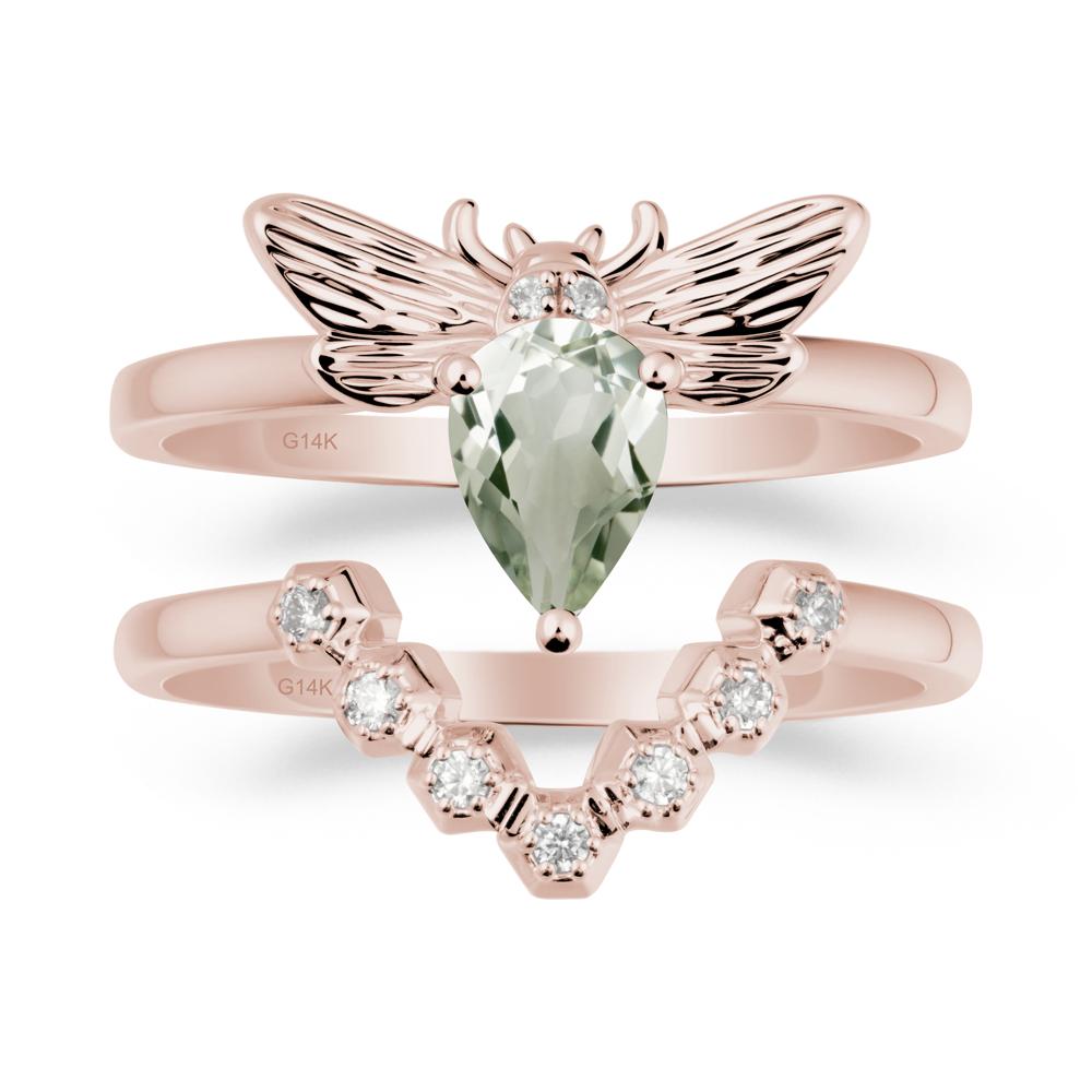 Pear Shapped Green Amethyst Bee Ring Set - LUO Jewelry #metal_xxxxx