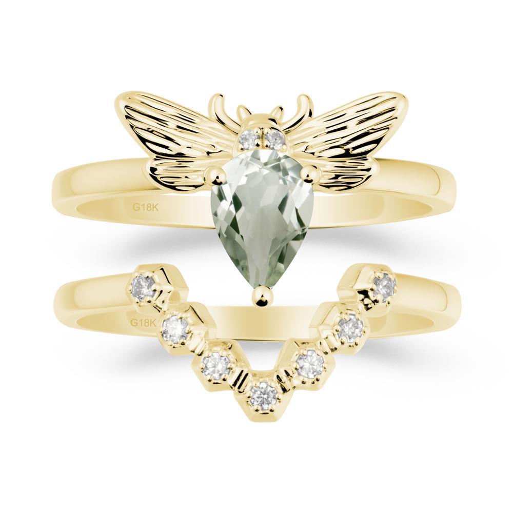 Pear Shapped Green Amethyst Bee Ring Set - LUO Jewelry #metal_xxxxx