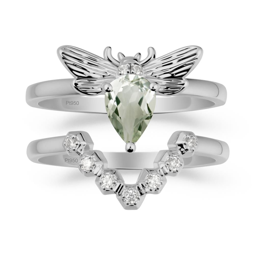 Pear Shapped Green Amethyst Bee Ring Set - LUO Jewelry #metal_xxxxx