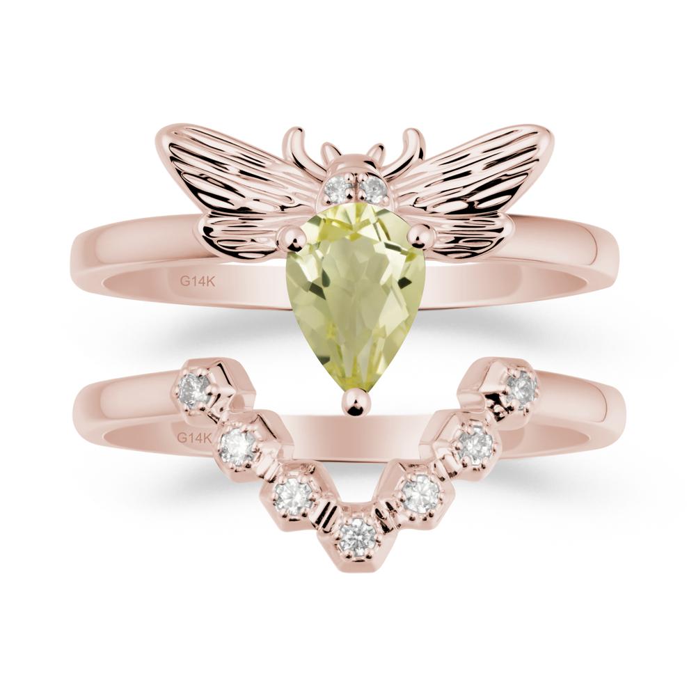 Pear Shapped Lemon Quartz Bee Ring Set - LUO Jewelry #metal_xxxxx