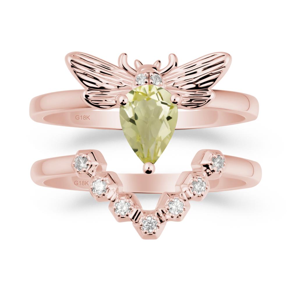 Pear Shapped Lemon Quartz Bee Ring Set - LUO Jewelry #metal_xxxxx