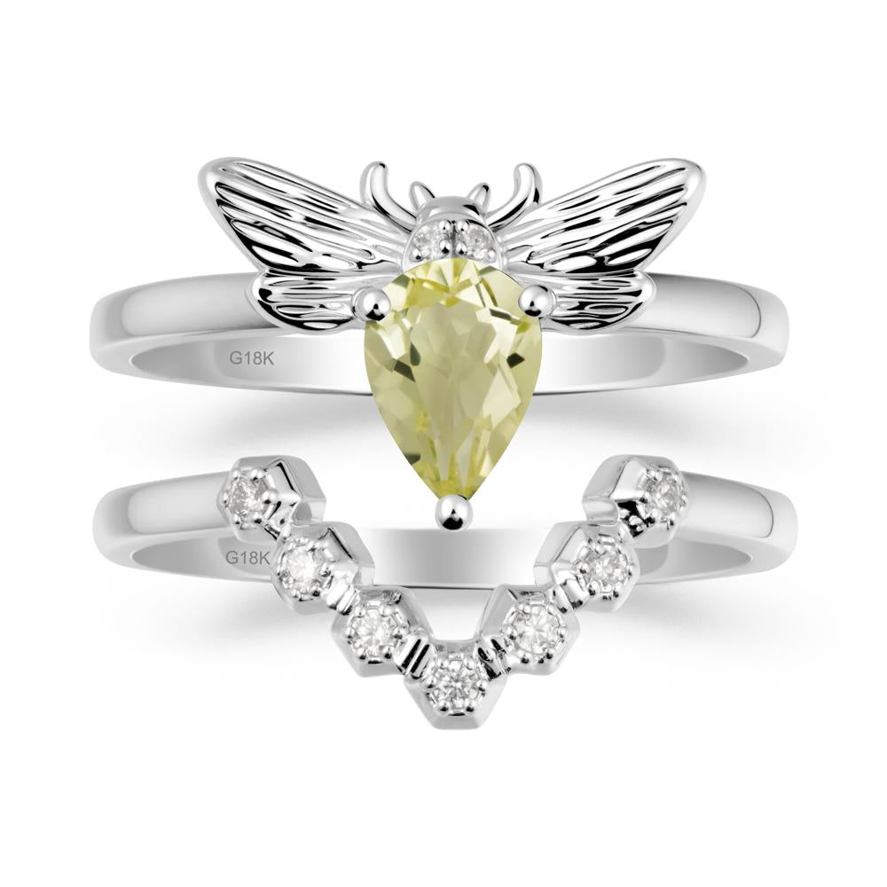 Pear Shapped Lemon Quartz Bee Ring Set - LUO Jewelry #metal_xxxxx