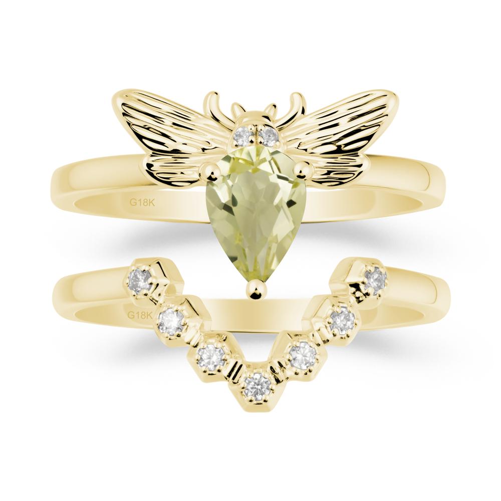 Pear Shapped Lemon Quartz Bee Ring Set - LUO Jewelry #metal_xxxxx