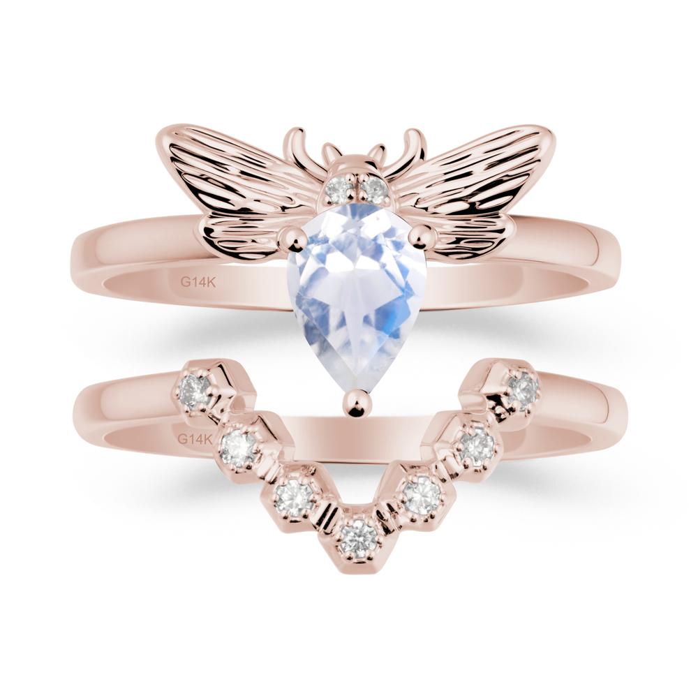 Pear Shapped Moonstone Bee Ring Set - LUO Jewelry #metal_xxxxx