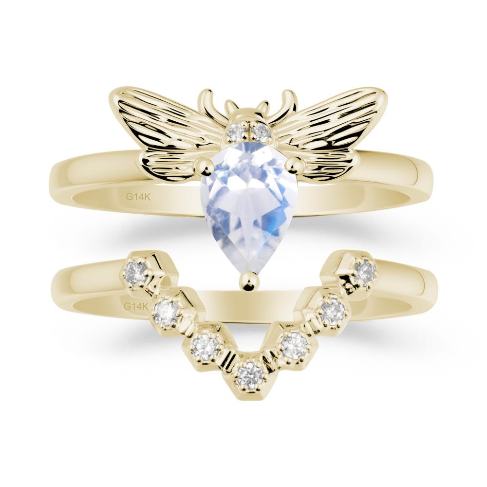Pear Shapped Moonstone Bee Ring Set - LUO Jewelry #metal_xxxxx