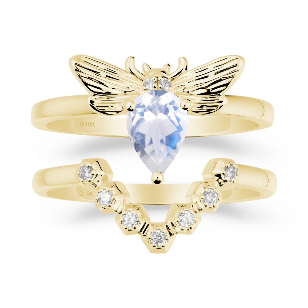 Pear Shapped Moonstone Bee Ring Set - LUO Jewelry #metal_xxxxx