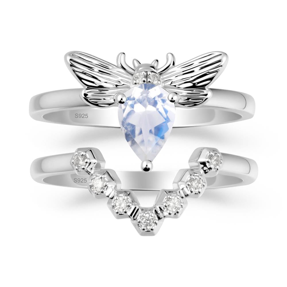 Pear Shapped Moonstone Bee Ring Set - LUO Jewelry #metal_xxxxx