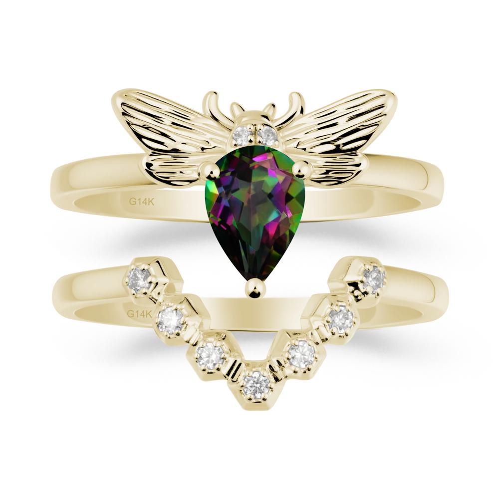 Pear Shapped Mystic Topaz Bee Ring Set - LUO Jewelry #metal_xxxxx