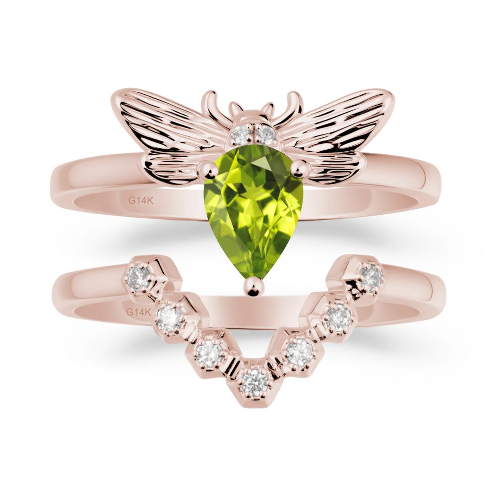 Pear Shapped Peridot Bee Ring Set - LUO Jewelry #metal_xxxxx