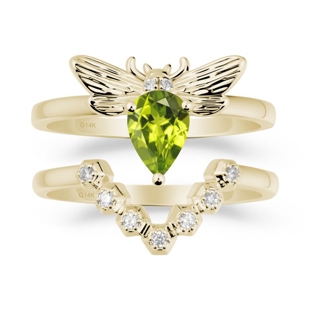 Pear Shapped Peridot Bee Ring Set - LUO Jewelry #metal_xxxxx