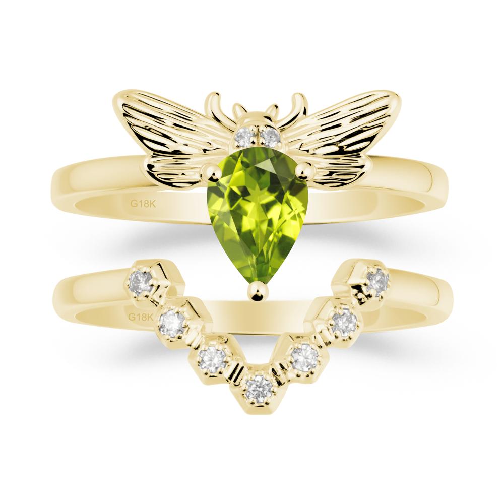 Pear Shapped Peridot Bee Ring Set - LUO Jewelry #metal_xxxxx