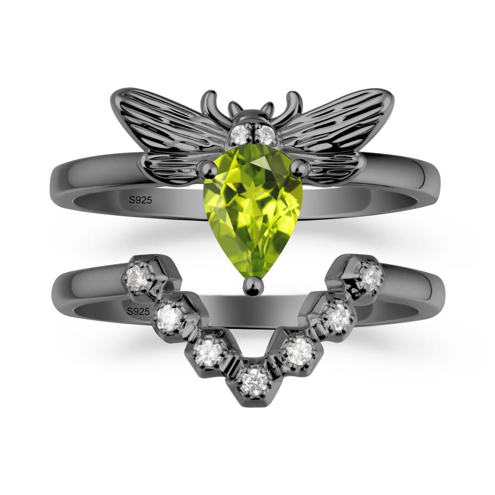 Pear Shapped Peridot Bee Ring Set - LUO Jewelry #metal_xxxxx
