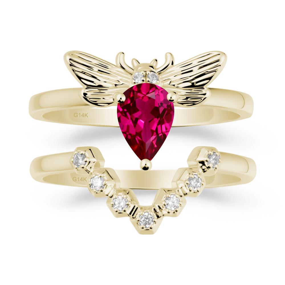 Pear Shapped Ruby Bee Ring Set - LUO Jewelry #metal_xxxxx
