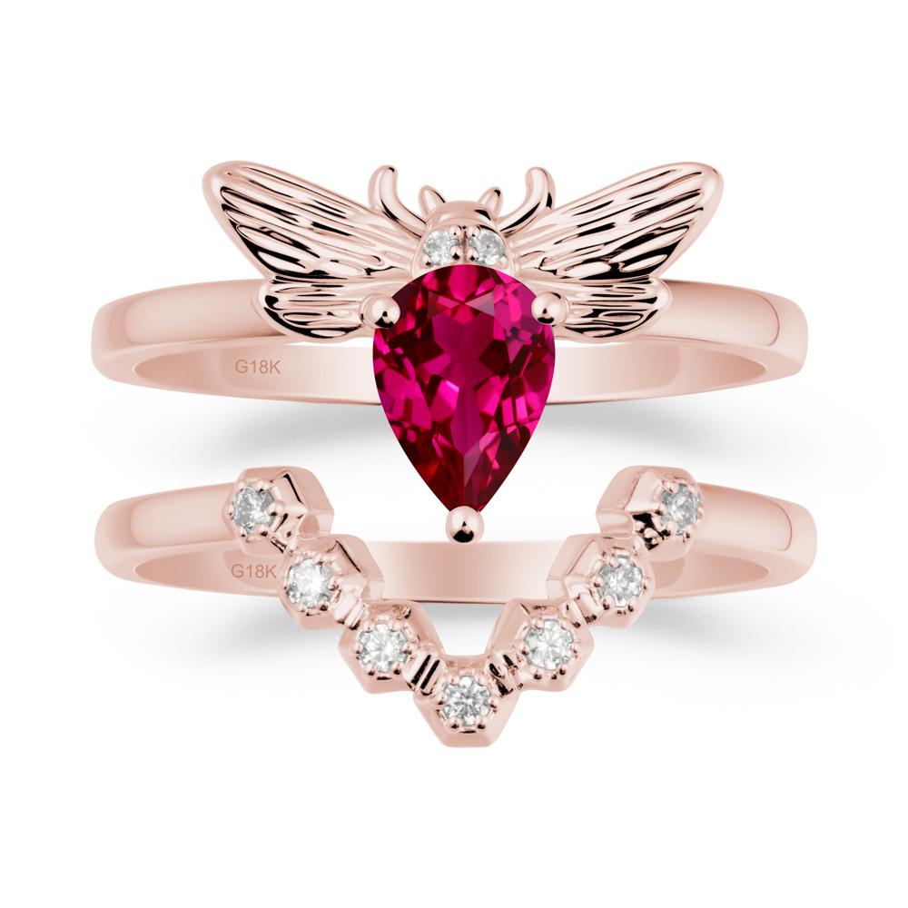 Pear Shapped Ruby Bee Ring Set - LUO Jewelry #metal_xxxxx