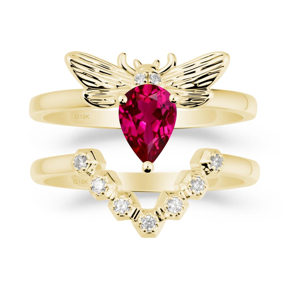 Pear Shapped Ruby Bee Ring Set - LUO Jewelry #metal_xxxxx
