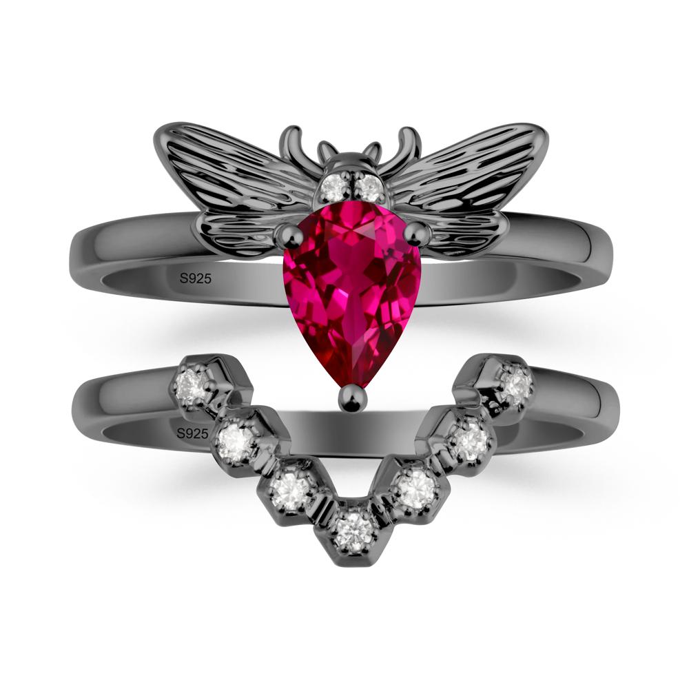 Pear Shapped Ruby Bee Ring Set - LUO Jewelry #metal_xxxxx