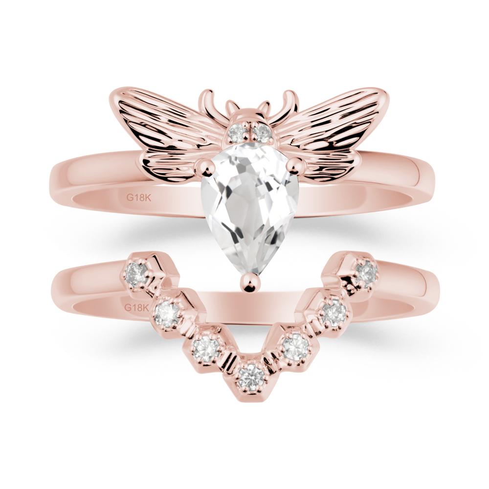 Pear Shapped White Topaz Bee Ring Set - LUO Jewelry #metal_xxxxx
