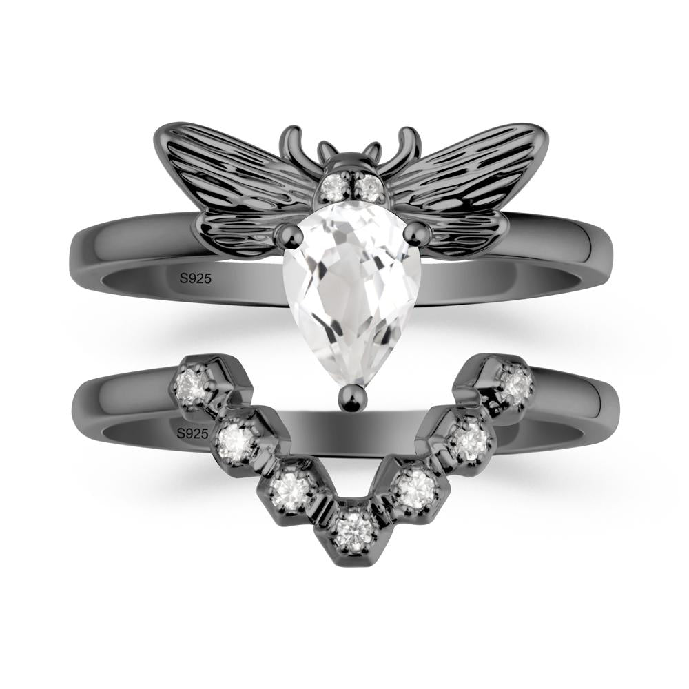 Pear Shapped White Topaz Bee Ring Set - LUO Jewelry #metal_xxxxx