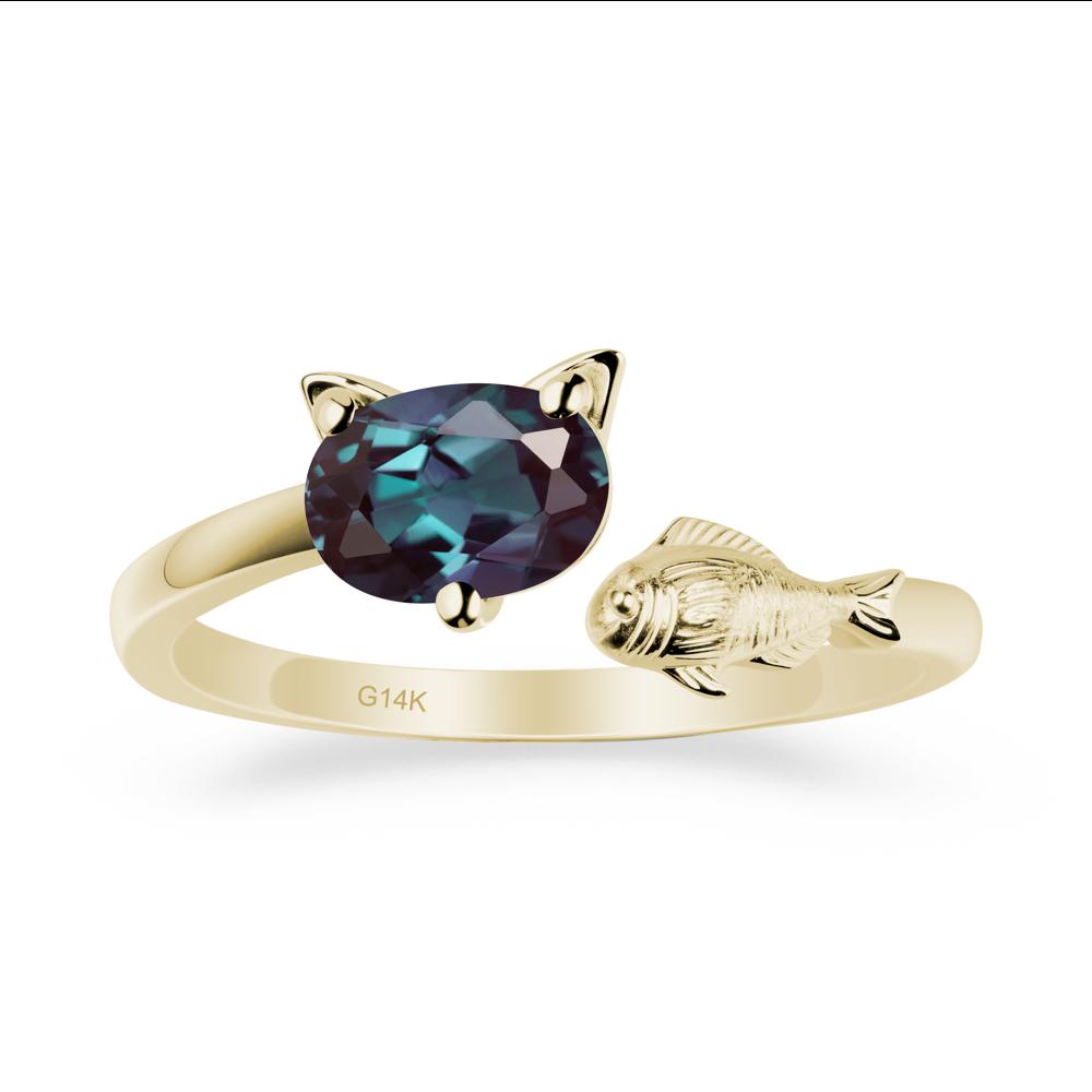 Alexandrite Cat and Fish Ring - LUO Jewelry #metal_14k yellow gold