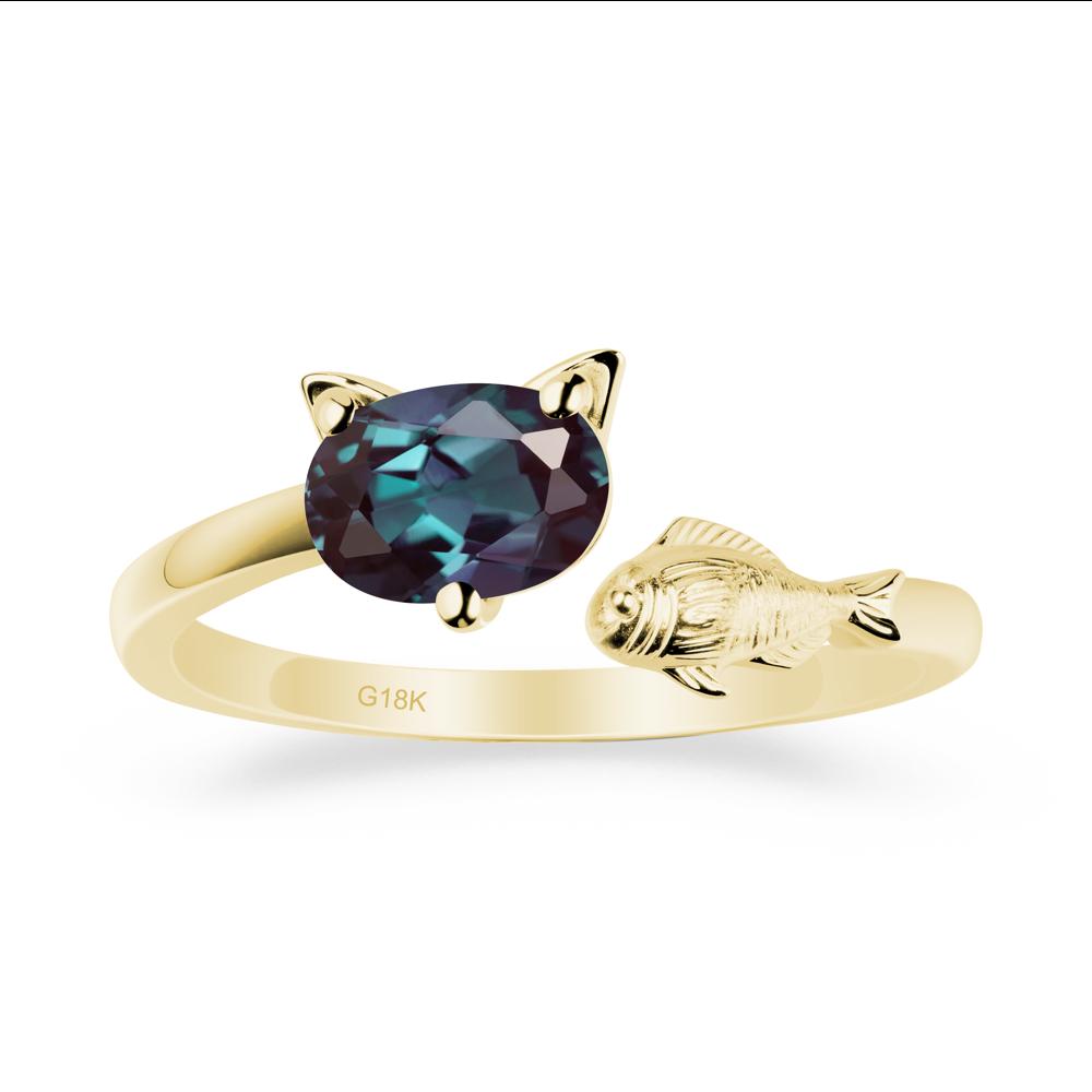 Alexandrite Cat and Fish Ring - LUO Jewelry #metal_18k yellow gold