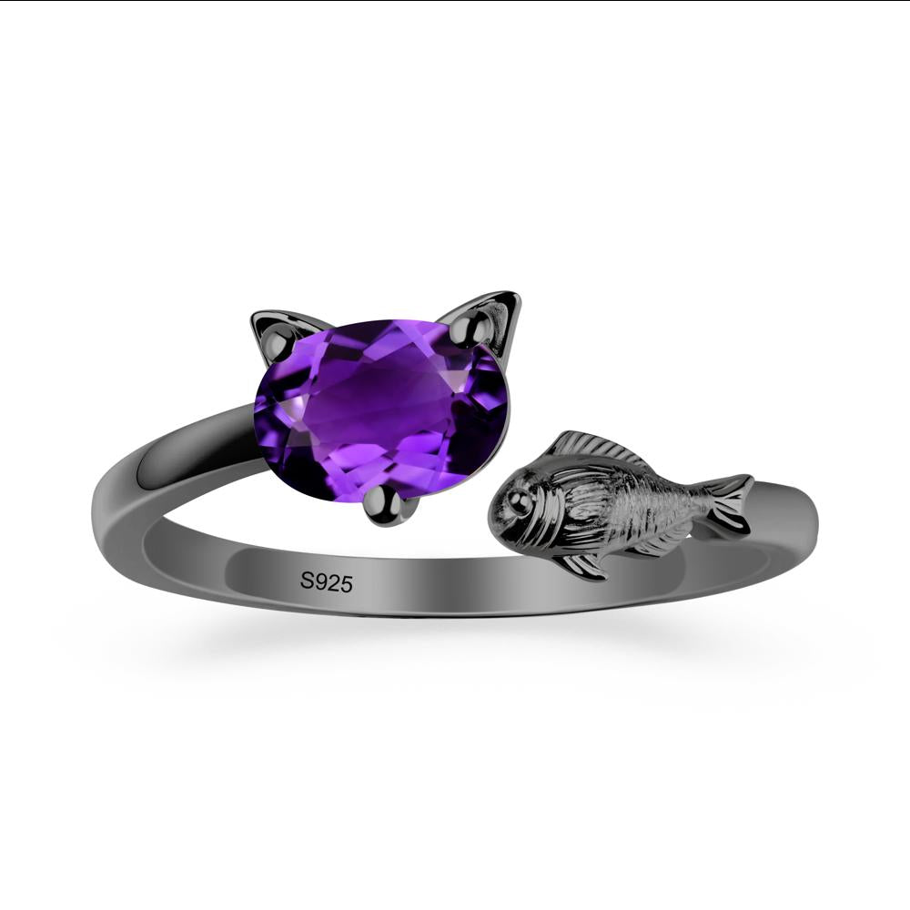 Amethyst Fish and Cat Ring - LUO Jewelry #metal_black finish sterling silver