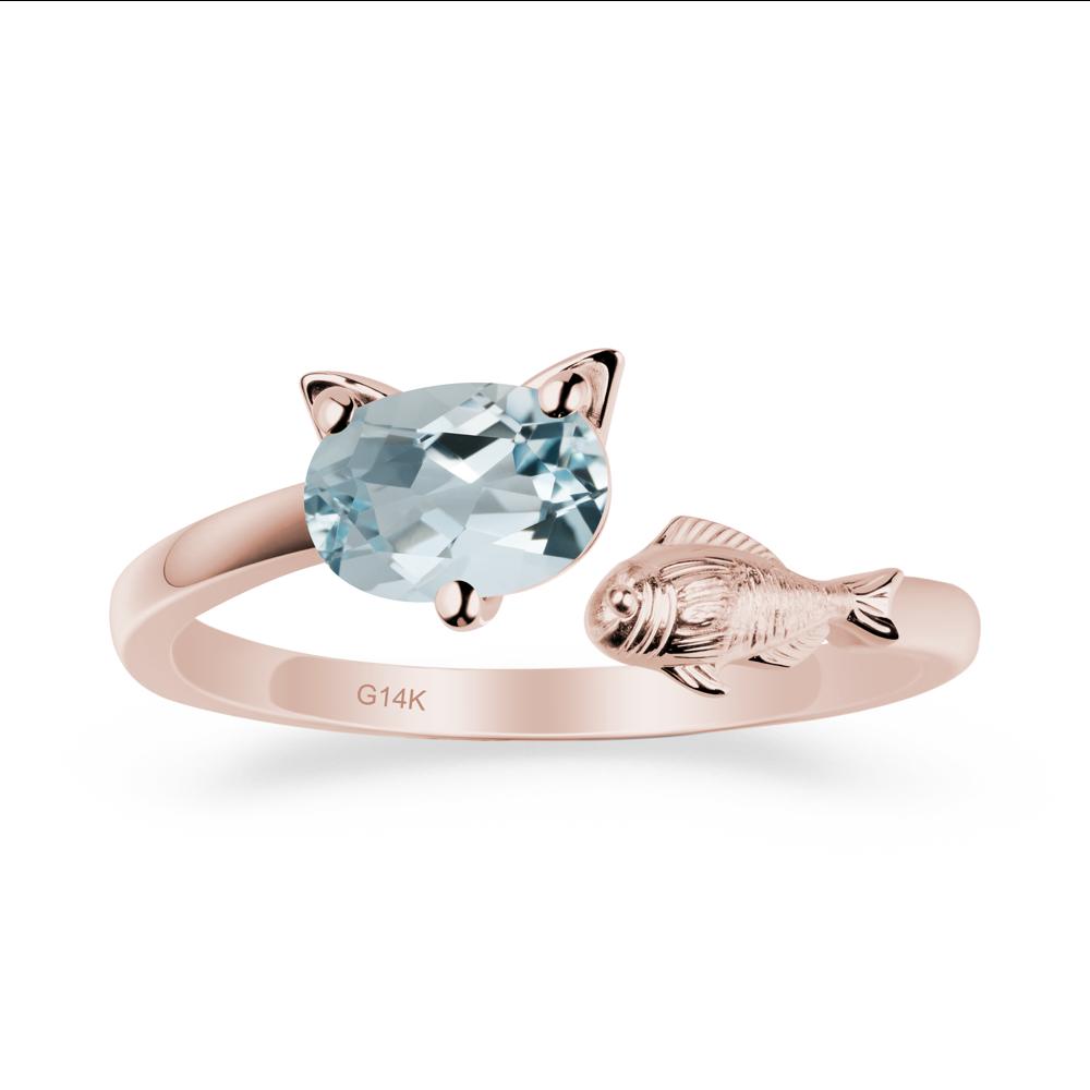 Cat and Fish Aquamarine Open Ring - LUO Jewelry #metal_14k rose gold