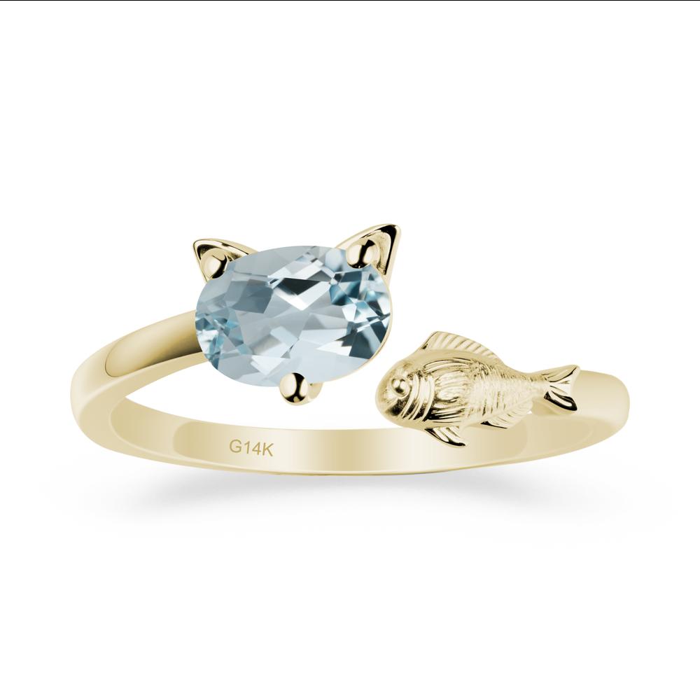 Cat and Fish Aquamarine Open Ring - LUO Jewelry #metal_14k yellow gold