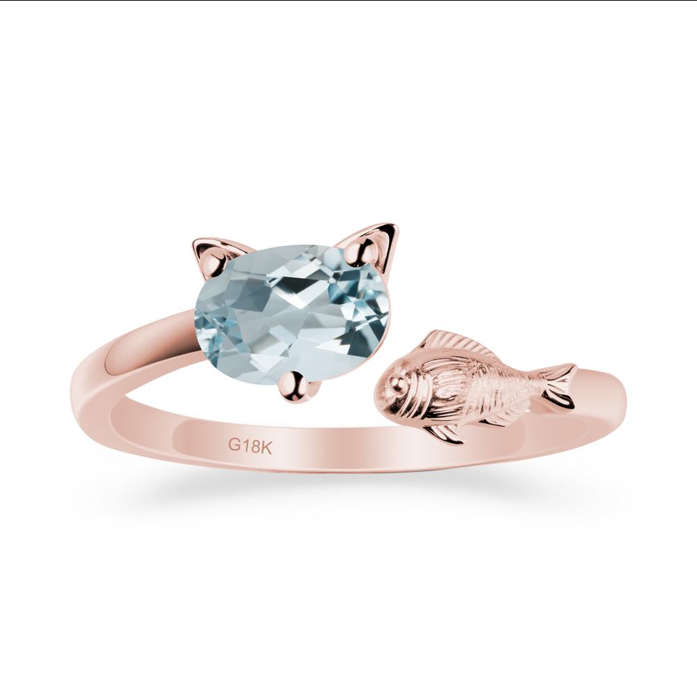 Cat and Fish Aquamarine Open Ring - LUO Jewelry #metal_18k rose gold