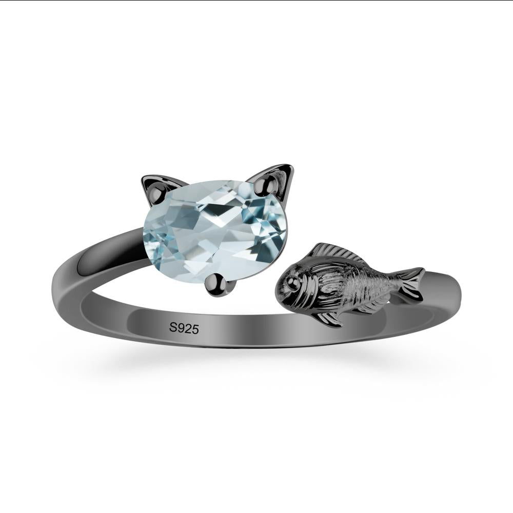 Cat and Fish Aquamarine Open Ring - LUO Jewelry #metal_black finish sterling silver