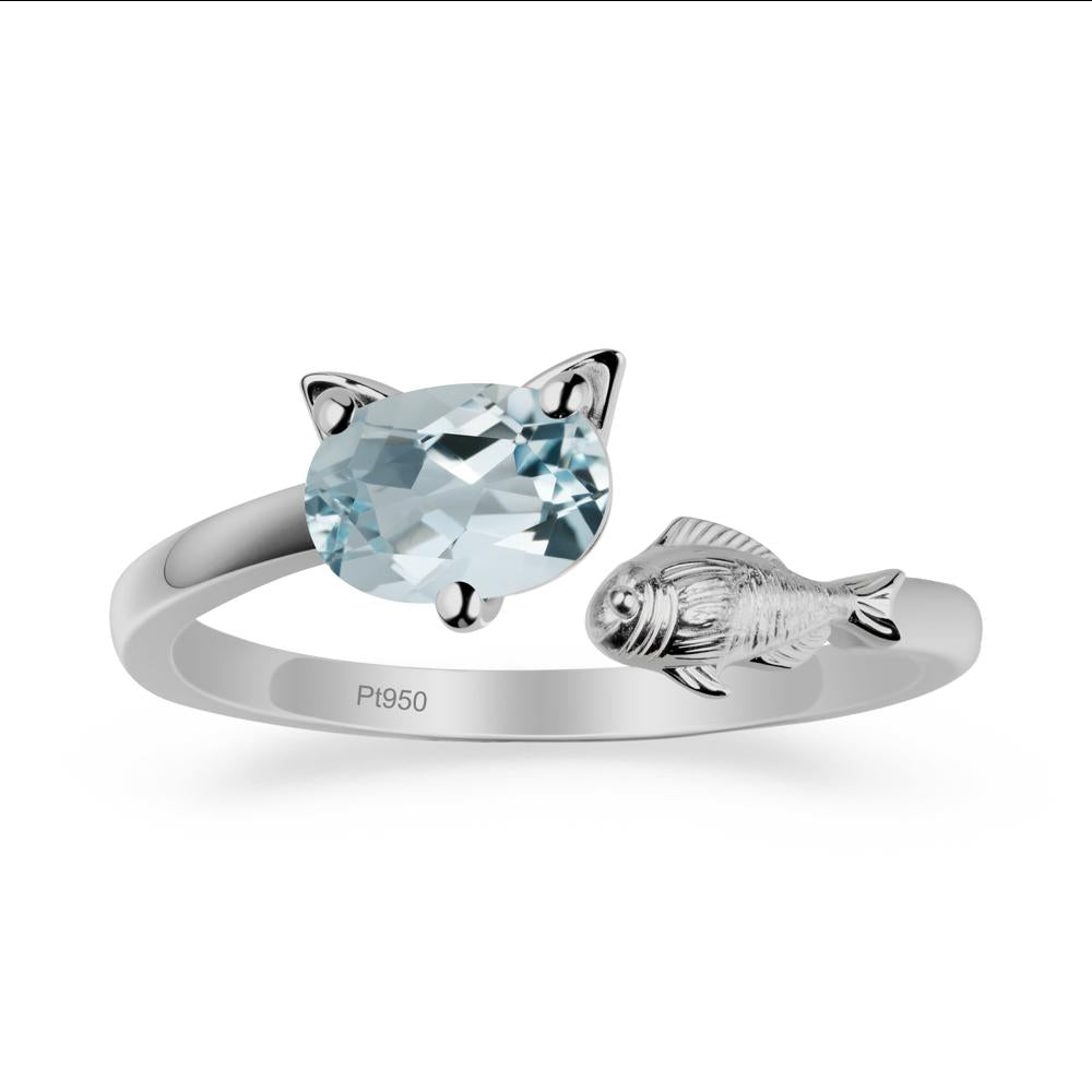 Cat and Fish Aquamarine Open Ring - LUO Jewelry #metal_platinum