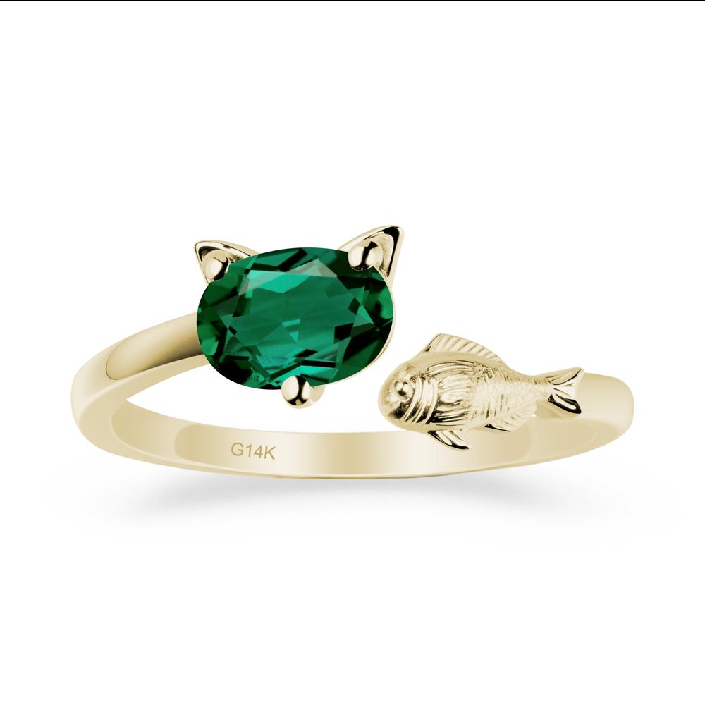 Cat and Fish Emerald Bypass Ring - LUO Jewelry #metal_14k yellow gold