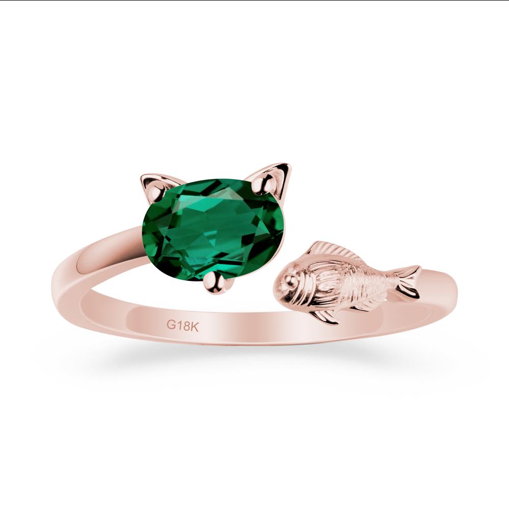 Cat and Fish Emerald Bypass Ring - LUO Jewelry #metal_18k rose gold
