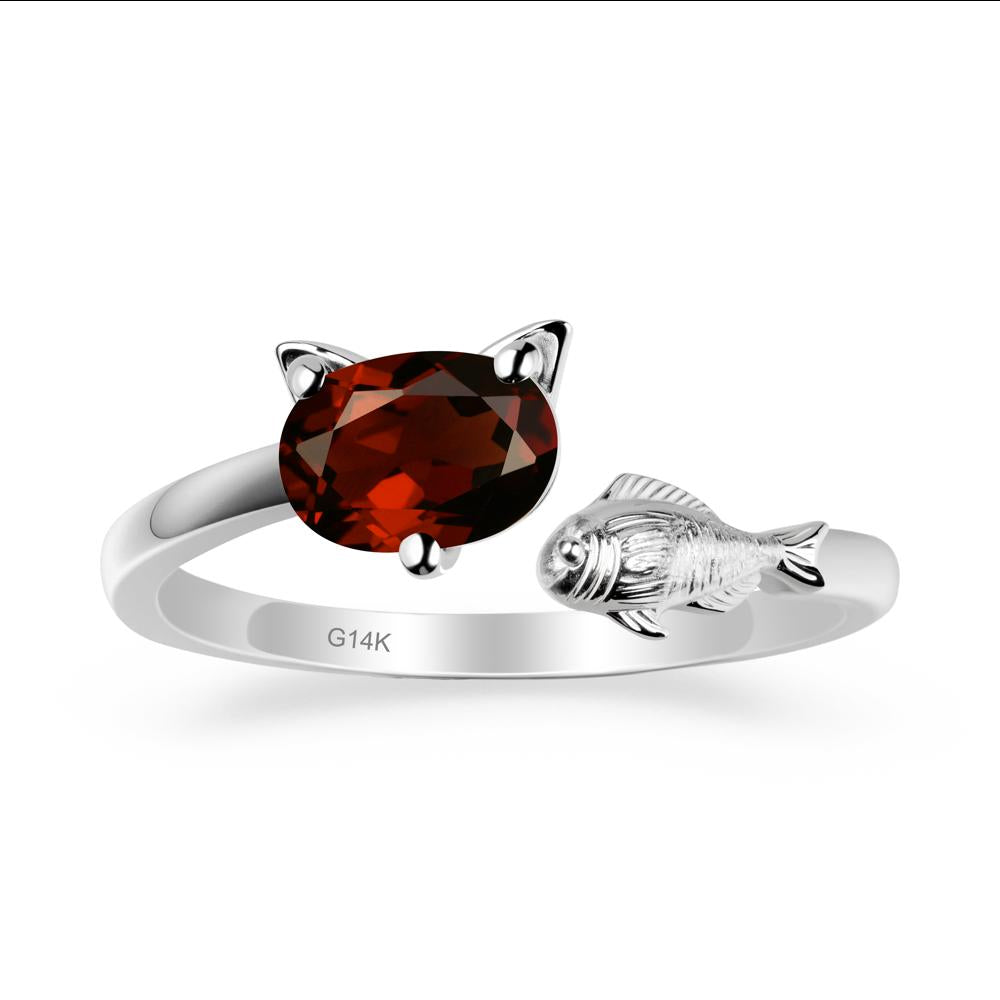 Garnet Cat and Fish Ring - LUO Jewelry #metal_14k white gold