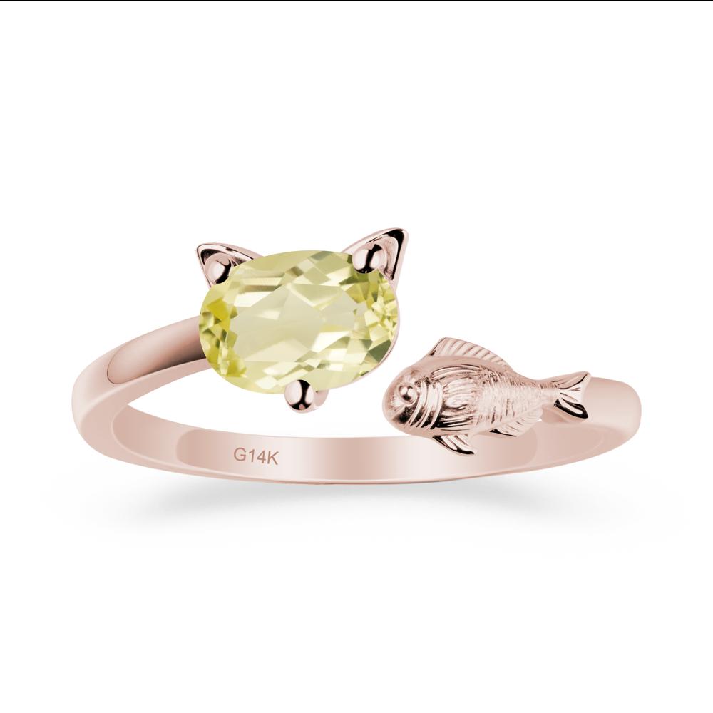 Cat and Fish Lemon Quartz Bypass Ring - LUO Jewelry #metal_14k rose gold
