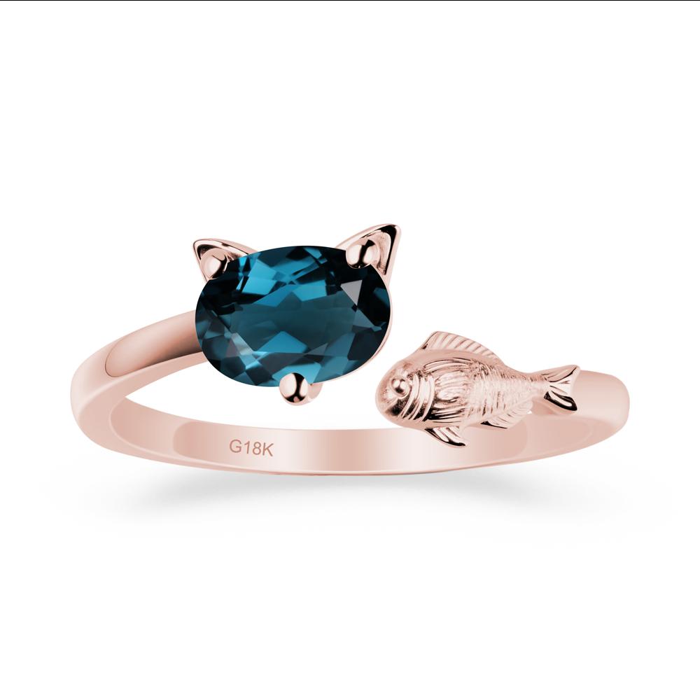 London Blue Topaz Cat and Fish Ring - LUO Jewelry #metal_18k rose gold