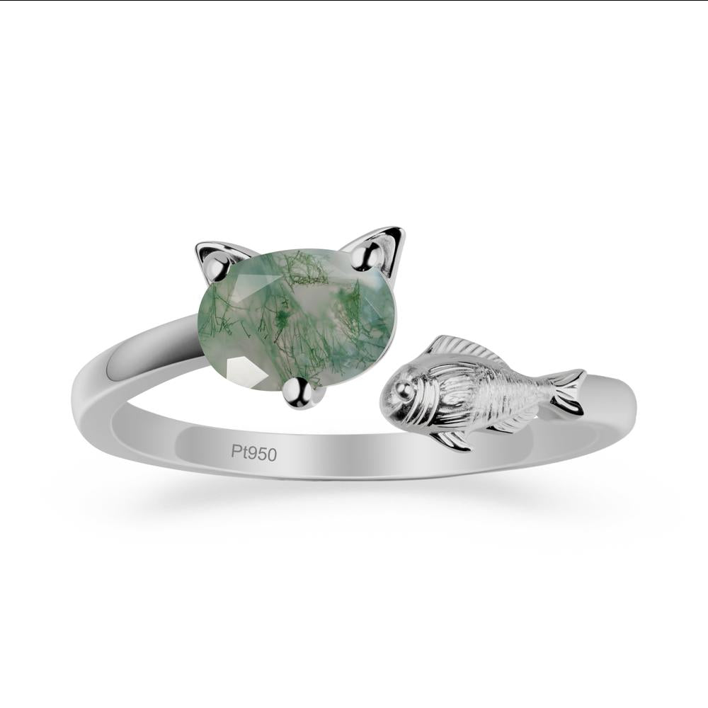 Moss Agate Fish and Cat Ring - LUO Jewelry #metal_platinum