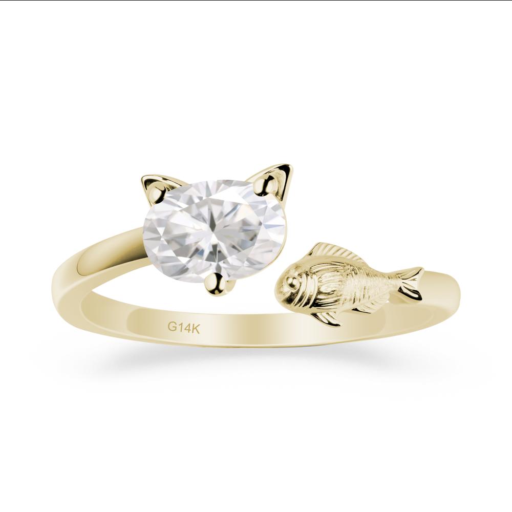 Cat and Fish Moissanite Open Ring - LUO Jewelry #metal_14k yellow gold